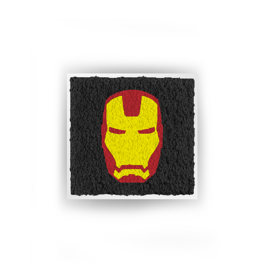 Quadro Vegetale Iron Man con Lichene stabilizzato naturale Supereroi MARVEL, No Manutenzione - cornice bianca in legno 30x30 - Flordek nature