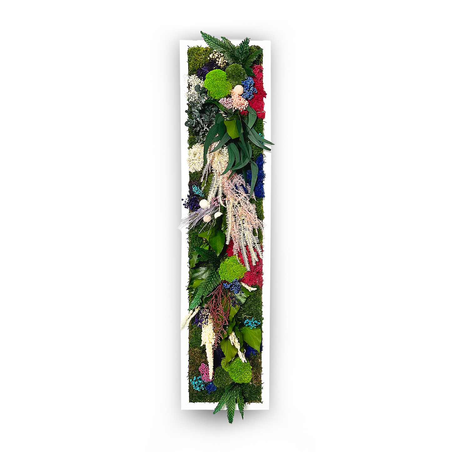 Quadro floreale con piante e fiori stabilizzati - Perfetto per un tocco di natura senza manutenzione - compresa cornice 20x100cm - Flordek nature